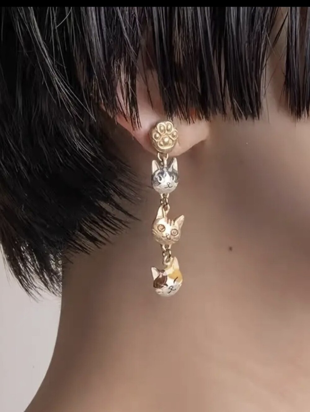 Gold Plated Paw & Cat Earrings